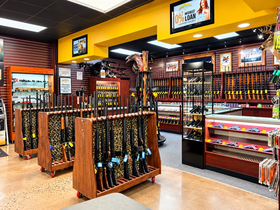 Shotgun racks and showroom displays inside Twin Cities Gun & Pawn